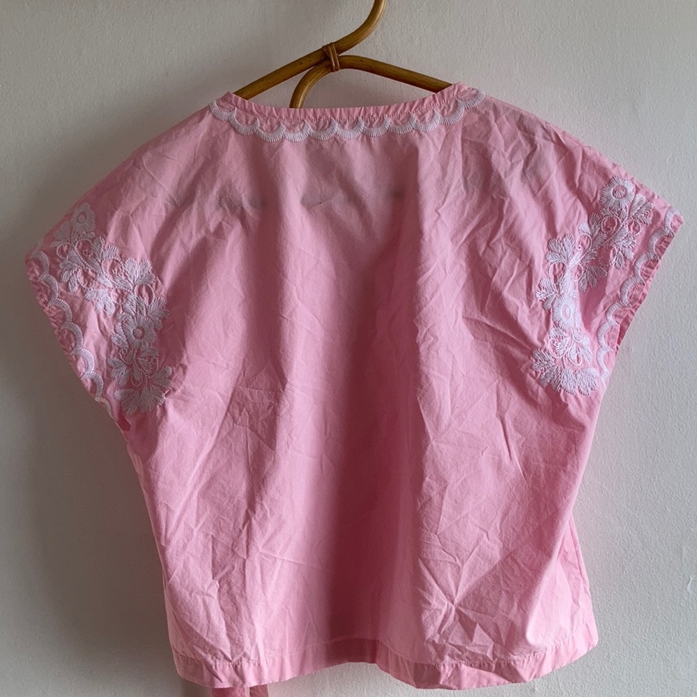 Madewell Pink embroidered side-tie wrap top large - Picture 7 of 10